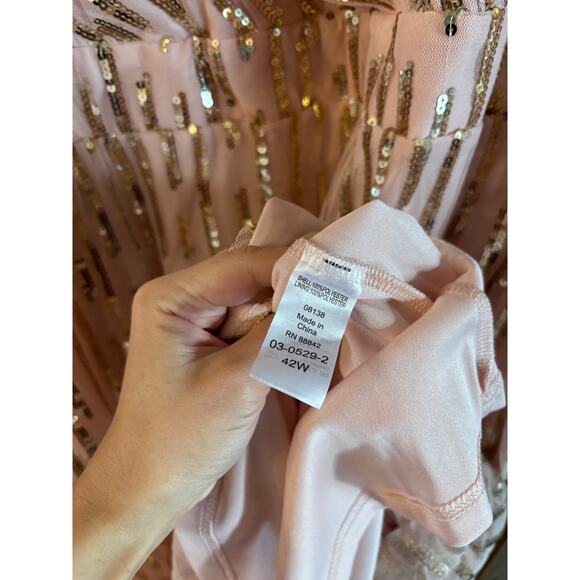 Roamans Women’s Gold Sequin Maxi Dress Blush Pink Chiffon Size 42W V Neck Event - Picture 8 of 11